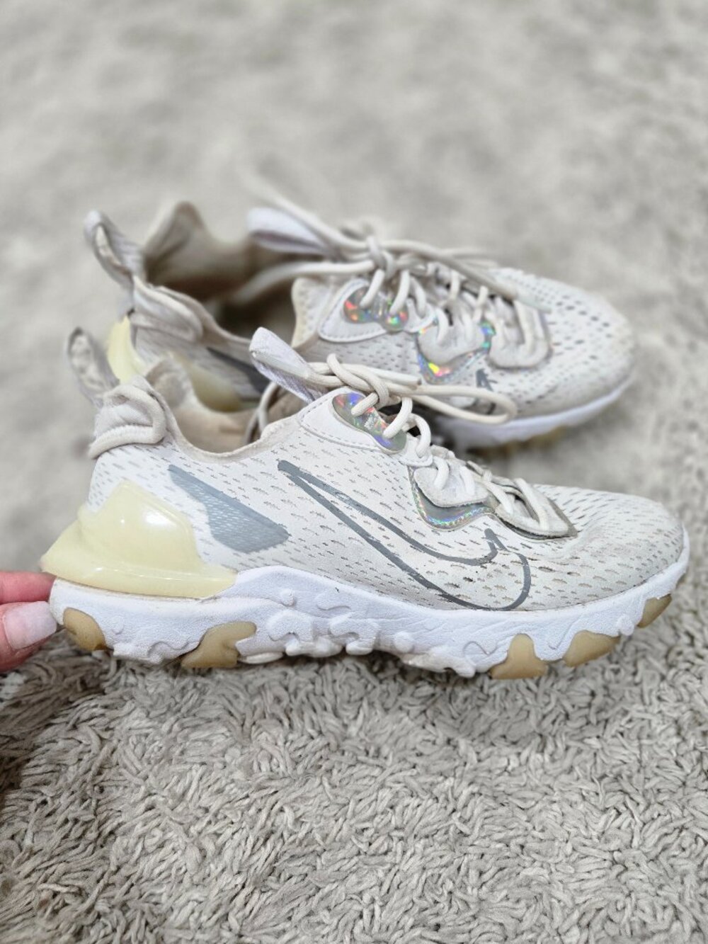 Nike React Vision Women's Pale Ivory White Iridescent Sneakers - Size 6